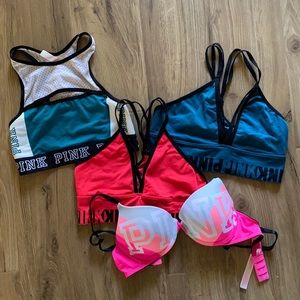 Set of 3 sports bras and one underwire bra by Pink